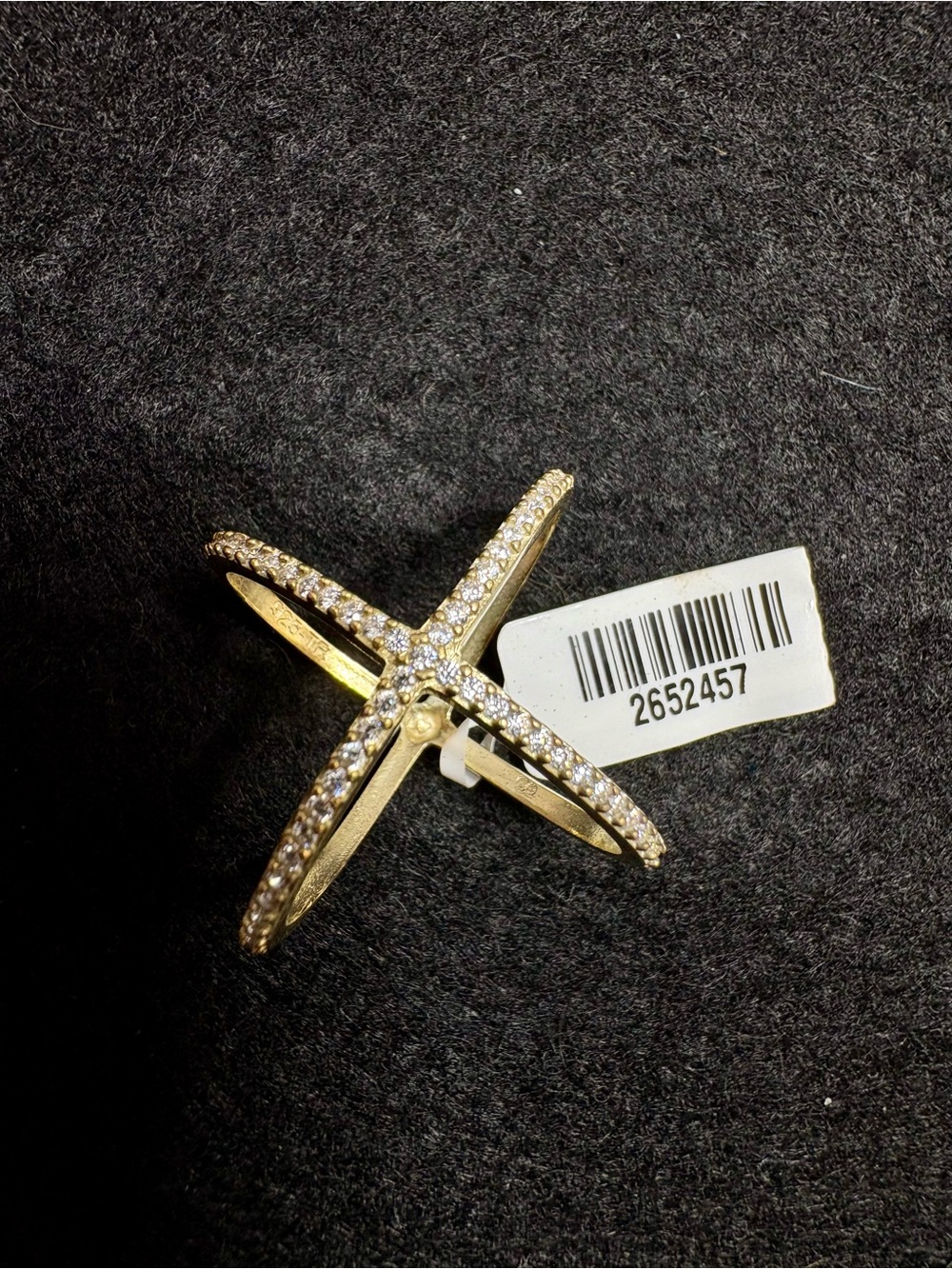 New! Gold Vermeil Sterling Silver Pavé Crossband Ring with Crystals Size 7